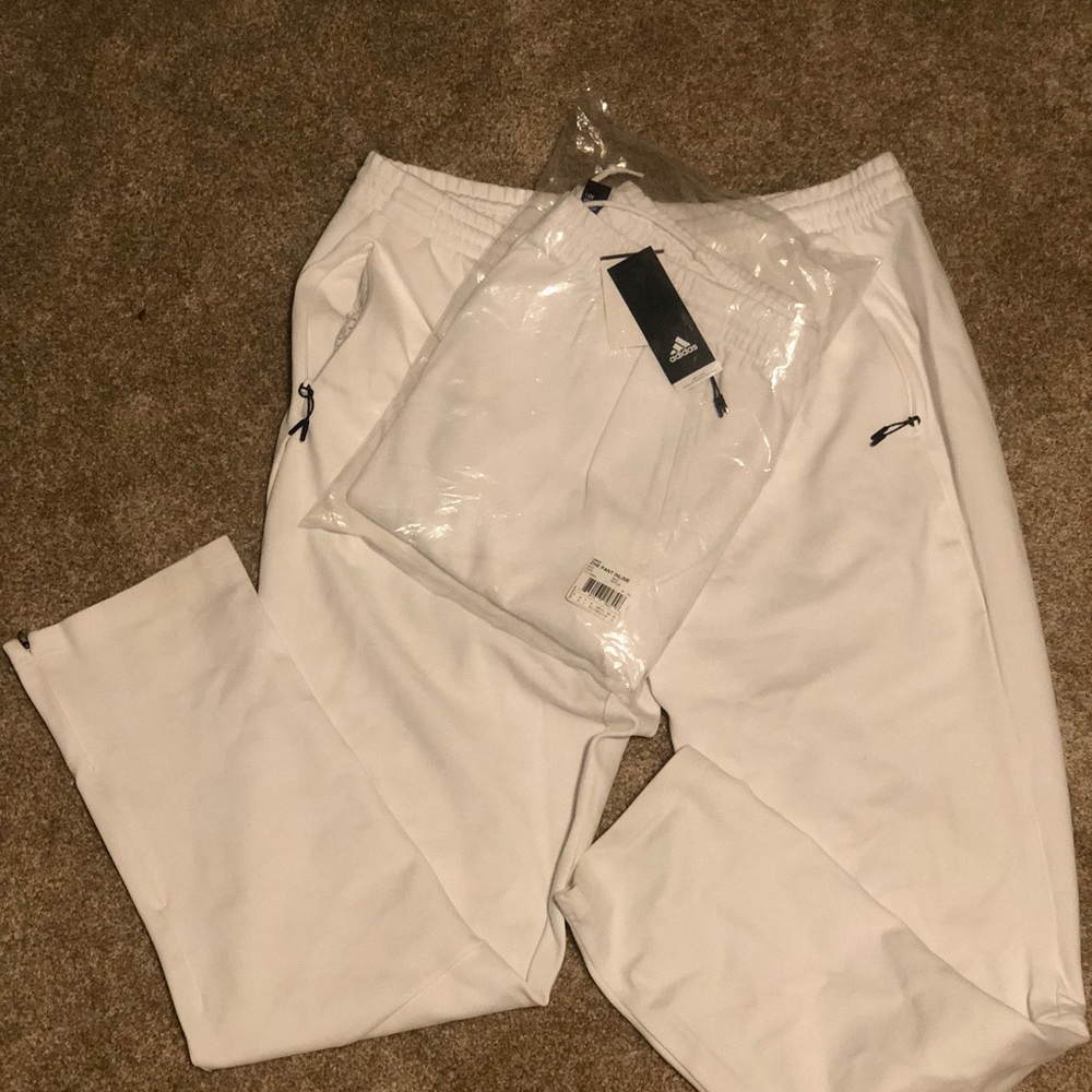 Adidas white athletic warm up pants originally $90